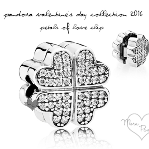Pandora Retired Sterling Silver Petals of Love Heart Flower Clip with Clear Zirc - Picture 3 of 3